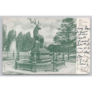 Vintage Postcard View in City Park Reading PA Sculpture Fountain Postmarked 1906